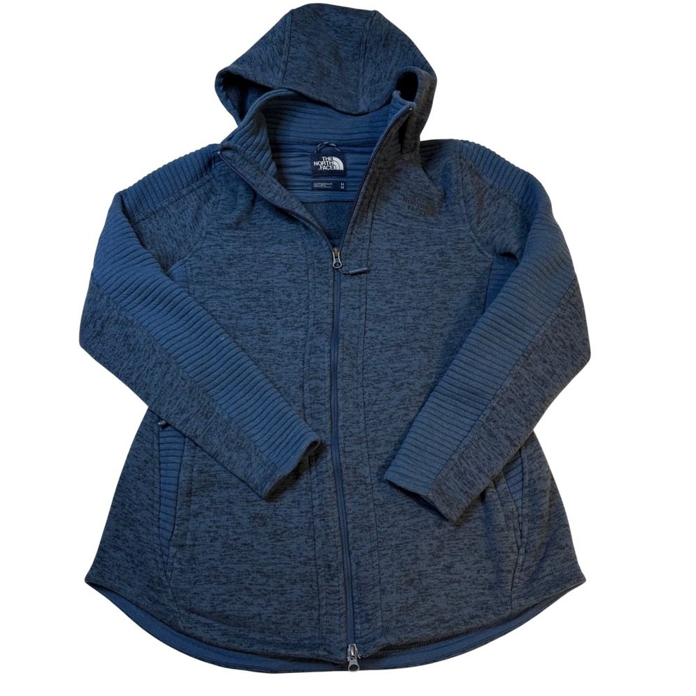 The North Face Women's Blue Heathered Fleece Full Zip Hoodie Jacket Size M